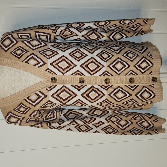 Geometric print fall colorway  button-down oversized grandpa cardigan sweater - Picture 4 of 10